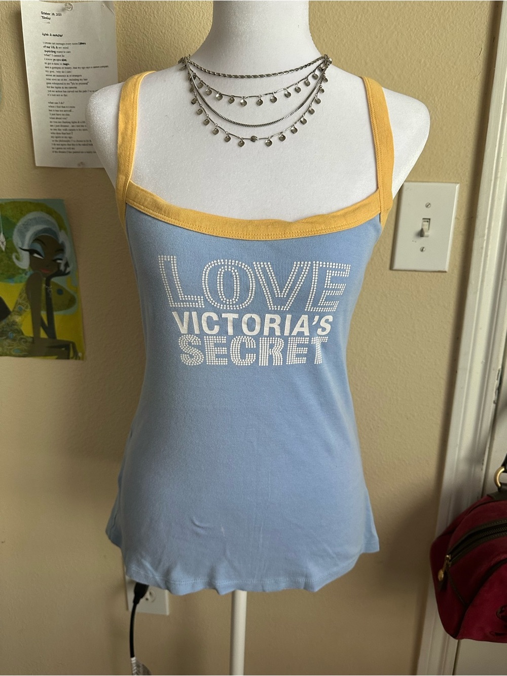 Victoria's Secret Light Blue Tank with Yellow Trim and Logo